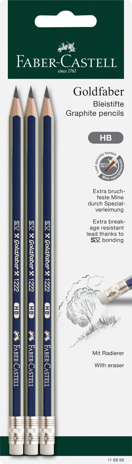 Faber-Castell GOLDFABER 116896 Bleistift HB 3 Stück mit Radiergummi