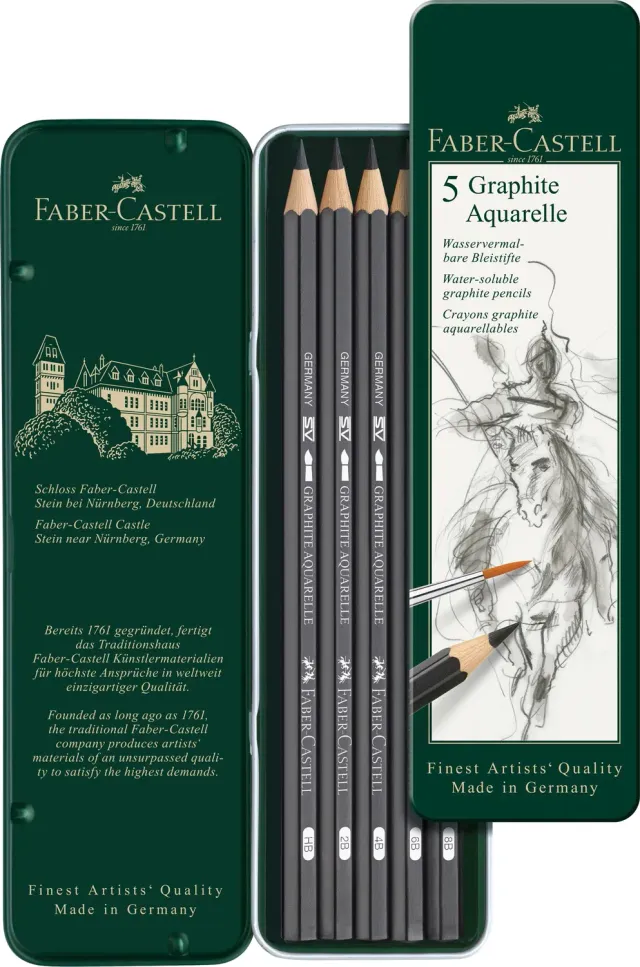 Faber-Castell Graphite Aquarelle Bleistifte 5er HB-8B wasservermalbar