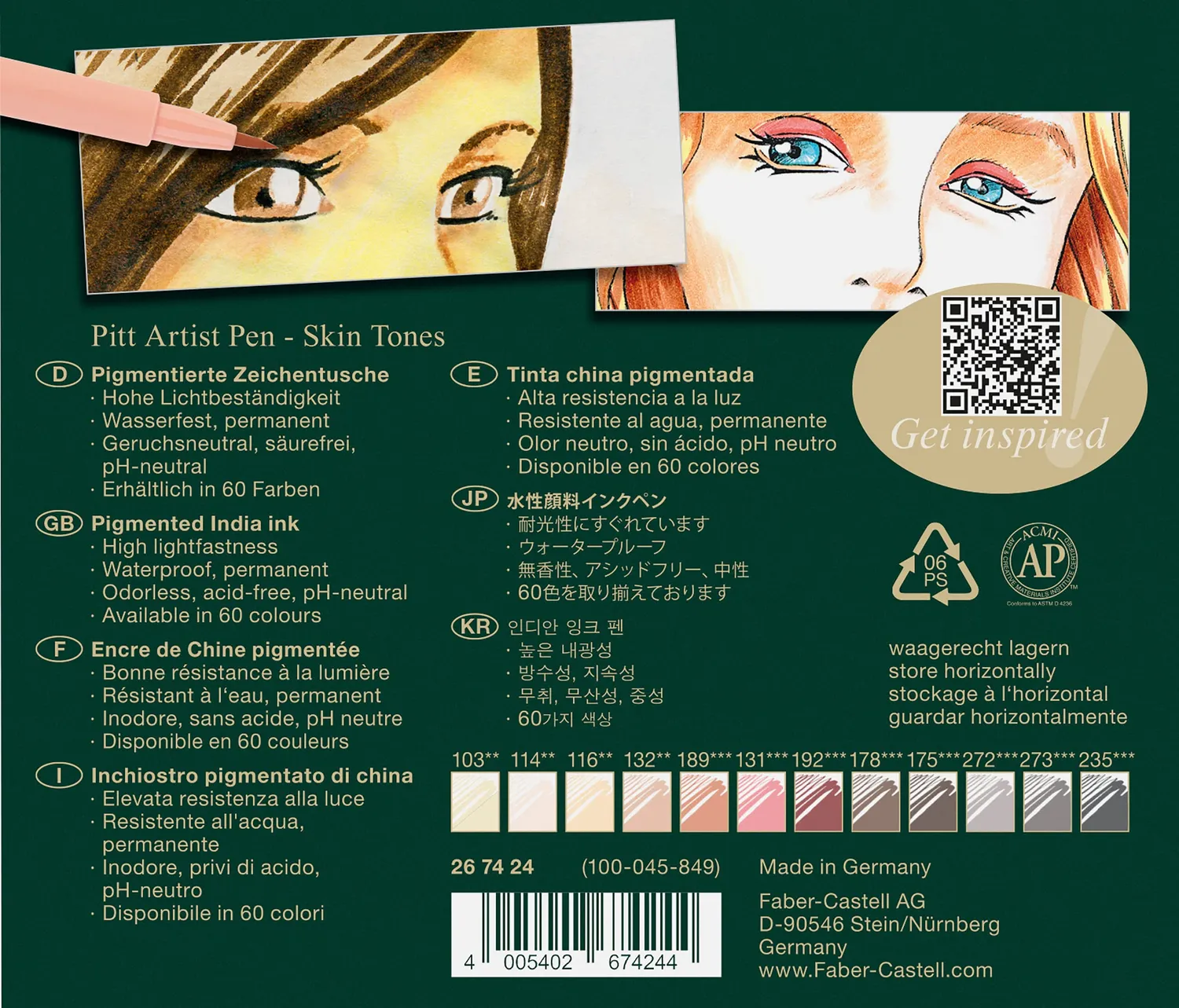Faber-Castell Pitt Artist Pen Tuschestifte Hauttöne 12 Stück