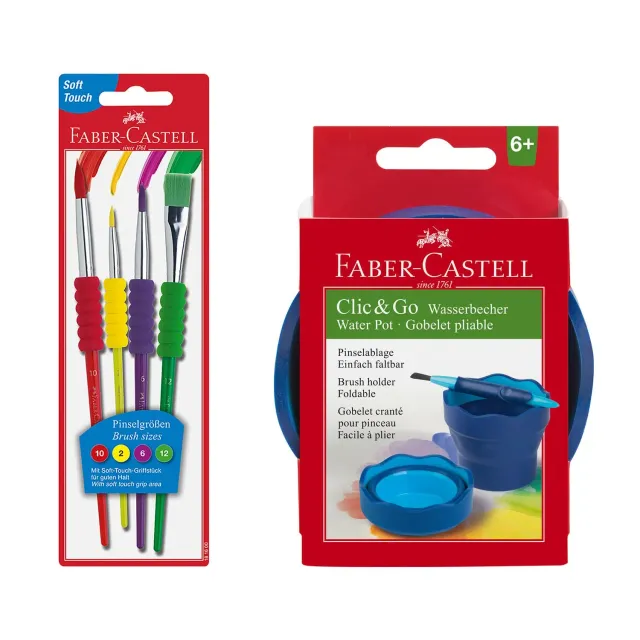 Faber-Castell Clic&Go Malset Pinsel 5-teilig blau faltbar