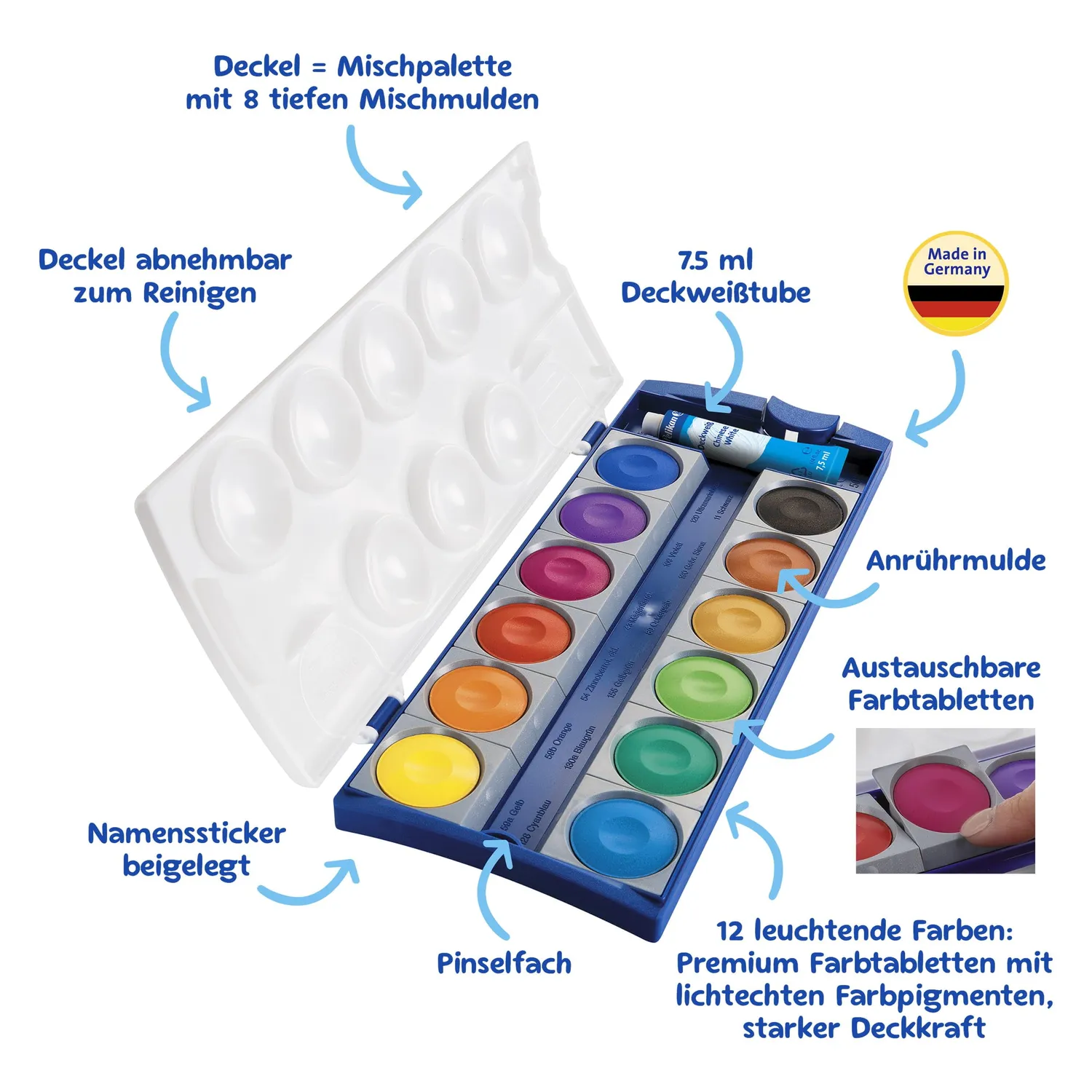 Pelikan K12 Deckfarbkasten 12 Farben austauschbar