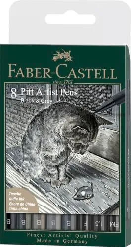Faber-Castell Pitt Artist Pen Black & Grey Tuschestifte 8er wasserfest