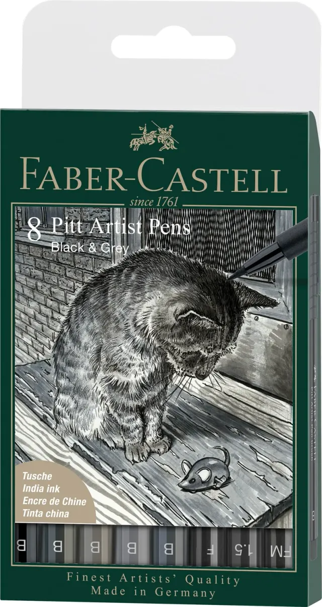 Faber-Castell Pitt Artist Pen Black & Grey Tuschestifte 8er wasserfest