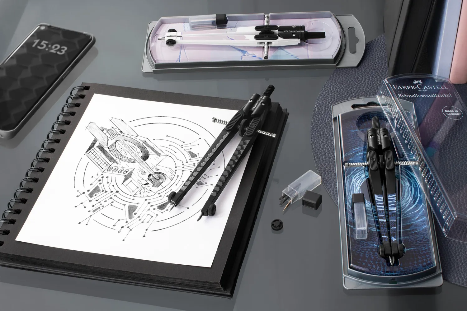 Faber-Castell Shiny Twist Schnellverstellzirkel Metall bis 390 mm