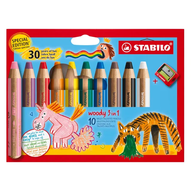 STABILO woody 3 in 1 Buntstift mit Spitzer wasservermalbar