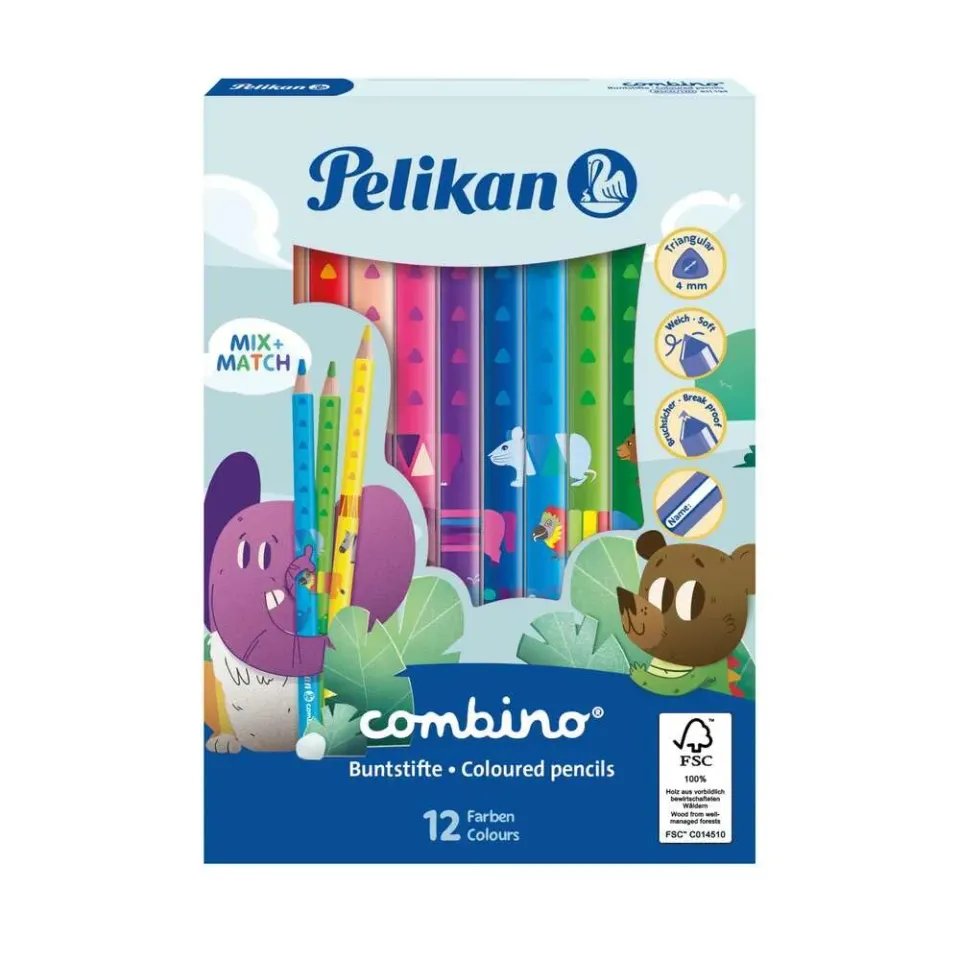 Pelikan combino Jumbo Buntstifte 12 Stück dreieckig dick Tiermotive