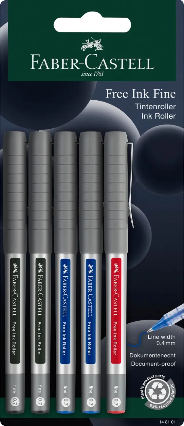 Faber-Castell Free Ink Tintenroller Fine 5er-Set dokumentenecht