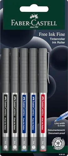 Faber-Castell Free Ink Tintenroller Fine 5er-Set dokumentenecht