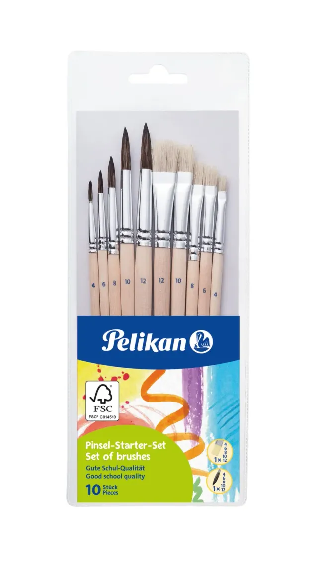 Pelikan Pinsel Starter-Set 10 Stück Haar- und Borstenpinsel