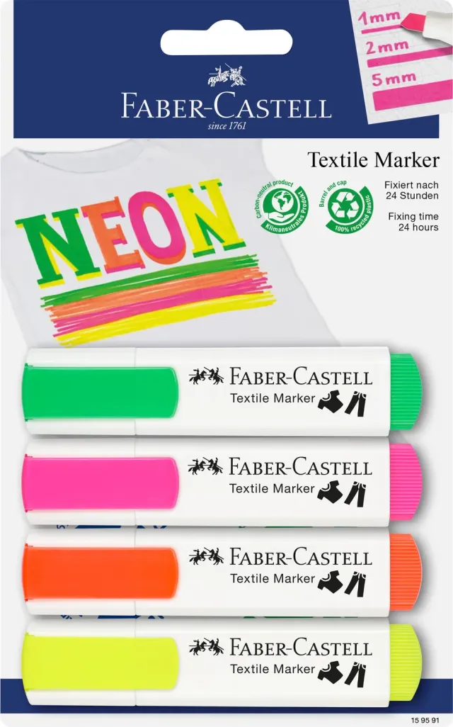 Faber-Castell Textilmarker Neon 4 Farben waschbar