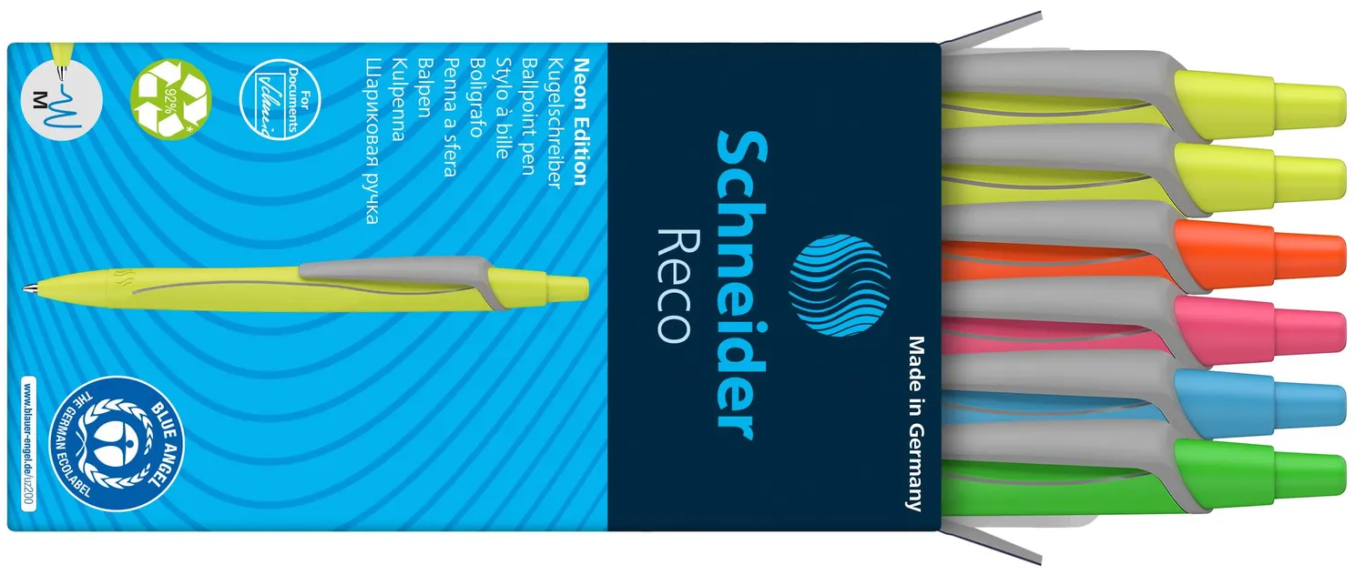 Schneider Reco Neon Kugelschreiber 6 Stück blau