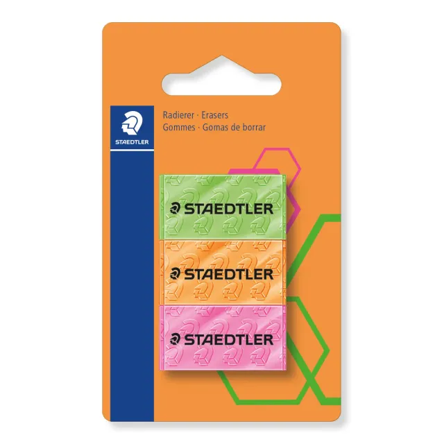 STAEDTLER 526F Radierer Neon 3 Stück phthalatfrei
