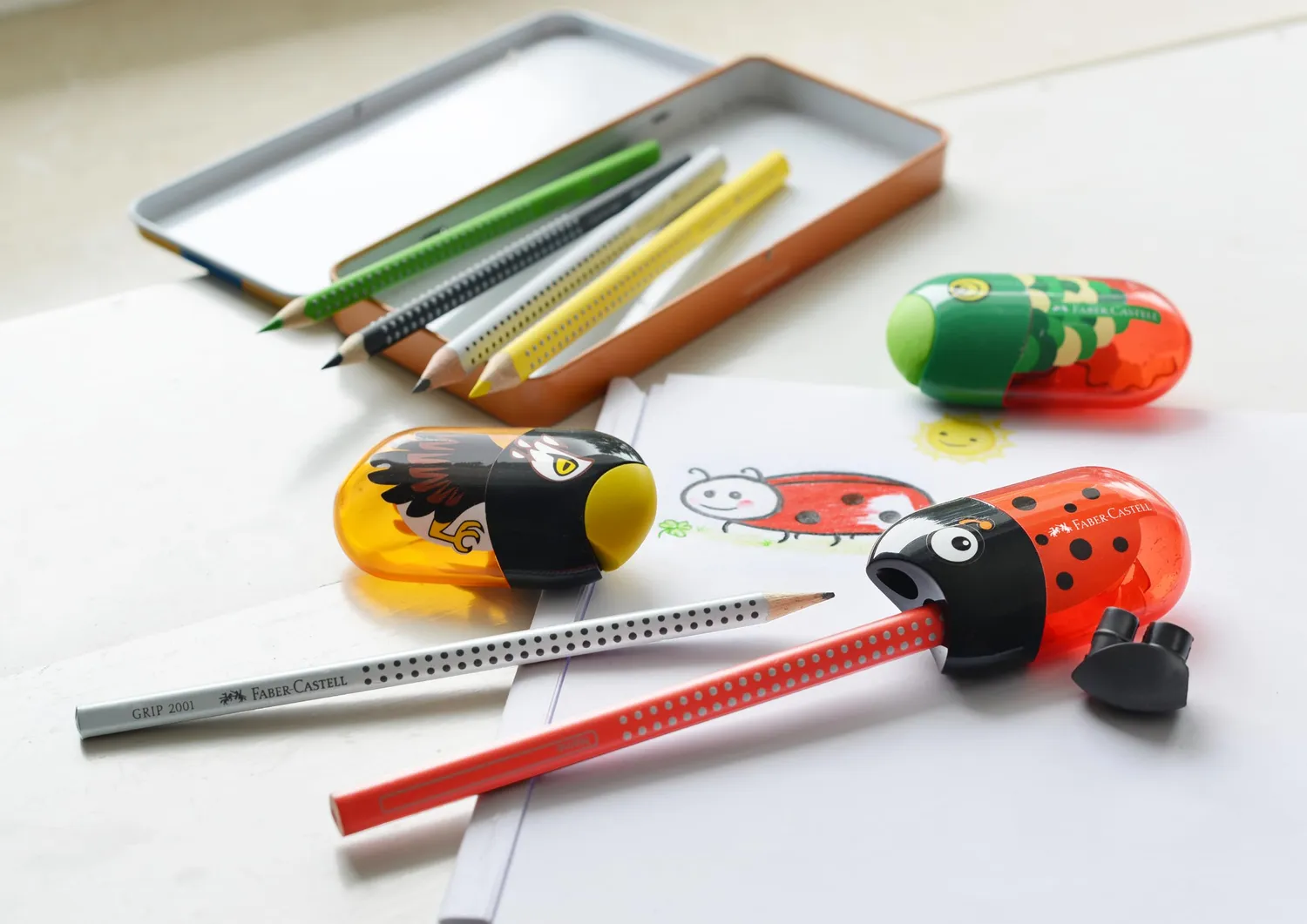 Faber-Castell Schreibset Bleistifte und Käfer Spitzer 6-teilig