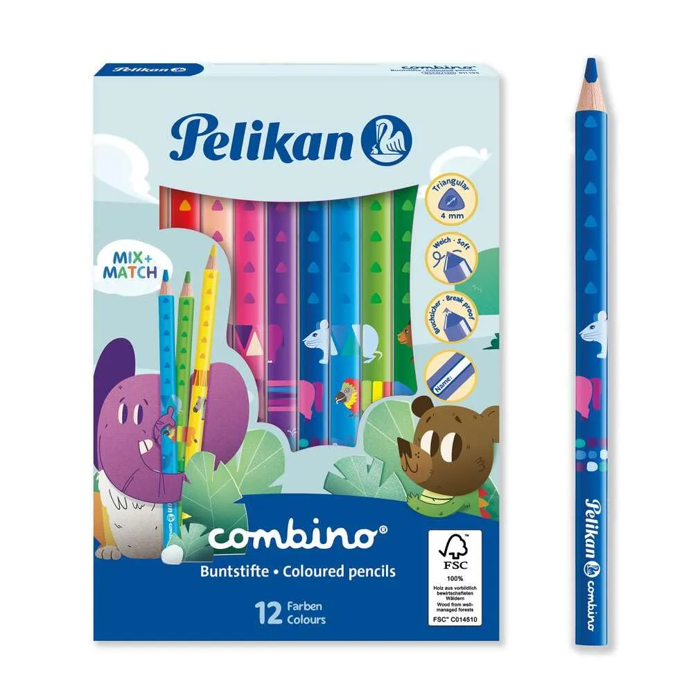 Pelikan combino Jumbo Buntstifte 12 Stück dreieckig dick Tiermotive